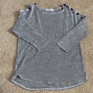 Elegant Black and White Striped Long Sleeve Top